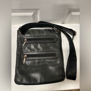 Margot Black Messenger Bag Leather Crossbody 11x9”